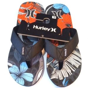 HURLEY TROPICAL FLORAL VACATION FLIP FLOPS BEACHWEAR CASUAL SANDALS SIZE 10 NWT